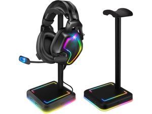Headphone Stand RGB Gaming Headset Holder with 2 USB Charger Ports & 10 Lighting Modes for Desktop PC Game Earphone Accessories