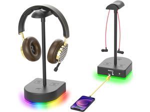 RGB Headphone Stand with USB Charging Port or USB Hub, Desk Gaming Headset Holder, Durable Hanger Rack Suitable for Desktop Table, Game,Earphone, PC, Gamer Accessories (Black)