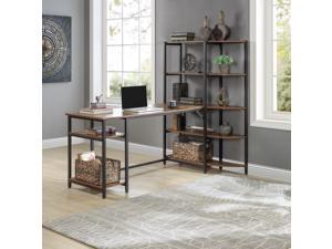 Brown Home Office Large Computer Desk with 5 Tier Storage Shelves and Corner Bookshelf Brown Home Office Large Computer Desk with 5 Tier Storage Shelves and Corner Bookshelf