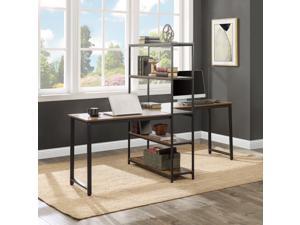 Brown Extra Large Two Person Computer Desk with Storage Shelves for Home Office Brown Extra Large Two Person Computer Desk with Storage Shelves for Home Office