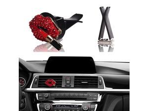 Red Lips Car Air Vent Clip Charm, Car Accessories for Women, Red Crystal Kiss Lips w/Lipstick Car Vent Clip-On Ornament, Rhinestone Car Interior Decoration Charm (Red Kiss Lips)