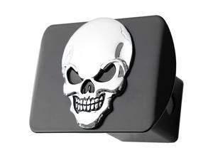 Metal Skull 3D Emblem Trailer Hitch Cover Fits 2" Receivers (Chrome on Black)