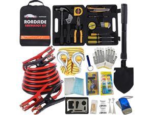 Emergency Roadside Toolkit - Multipurpose Emergency Pack Car Premium Road Kit Essentials Jumper Cables Set 11.8 Foot (Upgrade) Emergency Roadside Kit 124 Pieces Emergency Roadside Toolkit - Multipurpose Emergency Pack Car Premium Road Kit Essentials Jumper Cables Set 11.8 Foot (Upgrade) Emergency Roadside Kit 124 Pieces