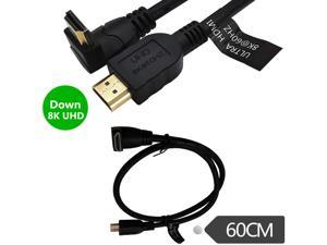 8K HDMI 2.1 Cable 6feet,8K HDMI 48gbps 90 Degree Left Angle HDMI Male to Male HDMI 2.1 Cable with 8K 60Hz Video and 3D HDR for TV/Xbox /PS4 /PS5(60cm) Down Angle