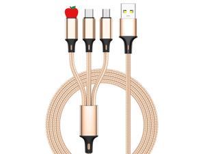 3 in 1 USB Long Charger Cable, 1.2M/3.6Ft 6A PD Fast Braided Charging Cord, Universal Multiple Ports Long Charging Cable with USB C/Micro USB/Lightning Connector Rose Gold
