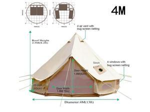 4-Season Bell Tent 3/4/5/6M Waterproof Cotton Canvas Glamping Camping Beach US 4-Season Bell Tent 3/4/5/6M Waterproof Cotton Canvas Glamping Camping Beach US