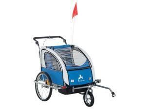 3-in-1 Double Child Bike Trailer Bike Stroller Jogger Foldable Blue 3-in-1 Double Child Bike Trailer Bike Stroller Jogger Foldable Blue