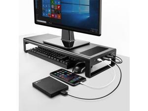 Aluminum Monitor Stand with Wireless Charging Pad 4 USB 3.0 Ports, Black Aluminum Monitor Stand with Wireless Charging Pad 4 USB 3.0 Ports, Black