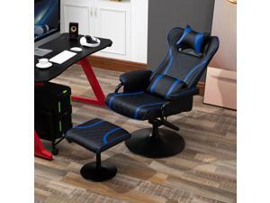 Racing Style Swiveling Recliner with Ottoman Set Ergonomic Gaming Chair Black Racing Style Swiveling Recliner with Ottoman Set Ergonomic Gaming Chair Black