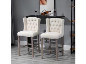 2 Pieces Linen Style Bar Stools Tall Chair with Back, Footrest for Home Pub 2 Pieces Linen Style Bar Stools Tall Chair with Back, Footrest for Home Pub