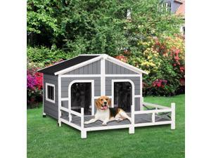 Wooden Large Dog House, Perfect for the Porch or Deck, 59" L, Grey Wooden Large Dog House, Perfect for the Porch or Deck, 59" L, Grey