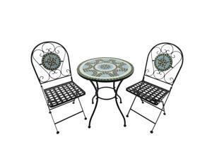 3pc Bistro Mosaic Set Dining Table Chairs 2 Seater Folding 3pc Bistro Mosaic Set Dining Table Chairs 2 Seater Folding