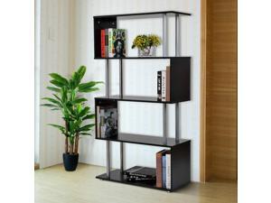 4-Tires 57" Wooden Bookcase S Shape Storage Display Unit Home Décor Black 4-Tires 57" Wooden Bookcase S Shape Storage Display Unit Home Décor Black