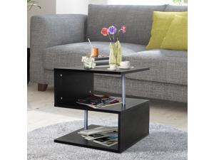 End Coffee Table S Shaped Stand Storage Shelves Organizer Living Room Black End Coffee Table S Shaped Stand Storage Shelves Organizer Living Room Black