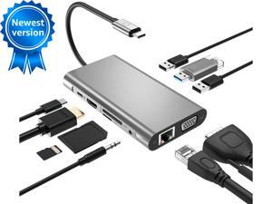 USB C Hub, 10 in 1 Laptop Docking Station Dual Monitors Type C Adapter for MacBook and Windows with 4K HDMI, VGA, PD 3 USB Ports, 3.5mm Aux Gigabit Ethernet, SD/TF Card Reader USB C Hub, 10 in 1 Laptop Docking Station Dual Monitors Type C Adapter for MacBook and Windows with 4K HDMI, VGA, PD 3 USB Ports, 3.5mm Aux Gigabit Ethernet, SD/TF Card Reader