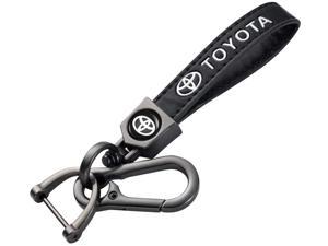 Genuine Leather Car Logo Keychain Suit for Toyota Hatchback, Avalon, Camry, Prius,Avalon Corolla RAV4 Highlander Key Chain Keyring Family Present for Man and Woman(Black)