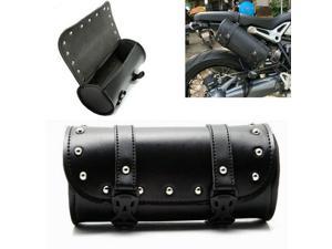 Black Motorcycle Front Fork Tool Bag Pouch Storage Luggage SaddleBag Leather