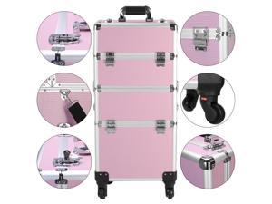 Professional Salon Rolling Makeup Cases Travel Makeup Bag Organizer 3In1 Pink