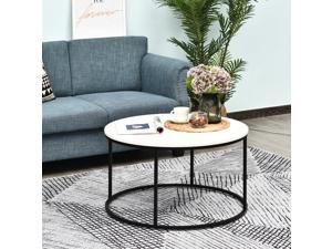 Wood Round Coffee Sofa Table Side with a Modern Design, White/Black Wood Round Coffee Sofa Table Side with a Modern Design, White/Black