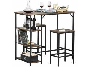 3 Pieces Bar Height Dining Table Set with Storage Shelf 2 Stools 3 Pieces Bar Height Dining Table Set with Storage Shelf 2 Stools