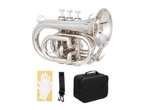 New Bb Brass Mini Pocket Trumpet w/ Moutiece Case for Beginner Student New Bb Brass Mini Pocket Trumpet w/ Moutiece Case for Beginner Student
