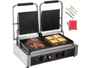 Commercial Panini Press Grill Electric Grill Griddle 3600W Double Grooved Plates Commercial Panini Press Grill Electric Grill Griddle 3600W Double Grooved Plates