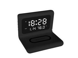 Electric LED Alarm Clock With Phone QI Wireless Charger Desk Digital Thermometer