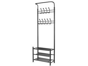 3-Tier Garment Rack Storage Organizer Shelves Shoe Coat Hooks With Hanger Bar 3-Tier Garment Rack Storage Organizer Shelves Shoe Coat Hooks With Hanger Bar