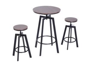 3pcs Bar Table Set 2 Stools Steel Pub Dining Desk Chairs Height Adjustable 3pcs Bar Table Set 2 Stools Steel Pub Dining Desk Chairs Height Adjustable