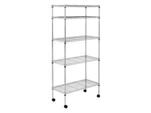 5-Tier Shelving Unit Storage Organizer Adjustable Chrome Plated Steel- 5-Tier Shelving Unit Storage Organizer Adjustable Chrome Plated Steel-