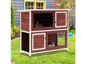 48" 2 Story Wooden Rabbit Hutch Elevated Bunny Cage with Enclosed Run 48" 2 Story Wooden Rabbit Hutch Elevated Bunny Cage with Enclosed Run