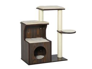 Cat Tree Activity Center w/ Scratching Posts Sisal Carpet Cushions Brown Cat Tree Activity Center w/ Scratching Posts Sisal Carpet Cushions Brown