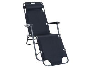 Lounge Chair Reclining Chaise Foldable Portable Backyard w/ Pillow Black Lounge Chair Reclining Chaise Foldable Portable Backyard w/ Pillow Black