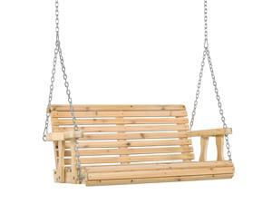 2 Seater Wooden Swing Chair Garden Bench w/ Cup Holder Hanging Chains 2 Seater Wooden Swing Chair Garden Bench w/ Cup Holder Hanging Chains