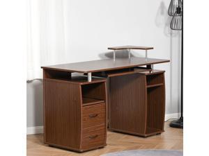 Computer Office Desk PC Table Workston with Keyboard Tray, Drawers, Brown Computer Office Desk PC Table Workston with Keyboard Tray, Drawers, Brown