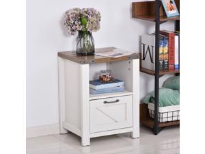 Wooden Freestanding Industrial Side Table with Mulitple Storage Solutions, White Wooden Freestanding Industrial Side Table with Mulitple Storage Solutions, White