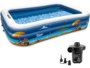Inflatable Swimming Pools for Family, FUNAVO 100" X 71" X 22" Full-Sized Inflatable Kiddie Pools, Lounge Pool for Baby Toddlers Kids Adults, Outdoor Backyard Blow Up Pool, Electric Pump Included Inflatable Swimming Pools for Family, FUNAVO 100" X 71" X 22" Full-Sized Inflatable Kiddie Pools, Lounge Pool for Baby Toddlers Kids Adults, Outdoor Backyard Blow Up Pool, Electric Pump Included