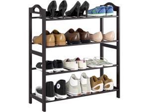4 Tier Free Standing Bamboo Shoe Rack with Handles,Entryway Shoe Shelf Storage Organizer Ideal for Hallway Bathroom Living Room,Brown