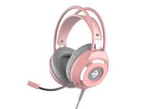 Ajazz AX120 USB Wired Headset 3.5mm Stereo Gaming Headset Noise Cancelling Headphone with Mic 50mm Driver Unit Pink