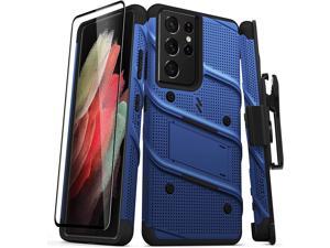 ZIZO Bolt Series for Galaxy S21 Ultra Case with Screen Protector Kickstand Holster Lanyard - Blue & Black