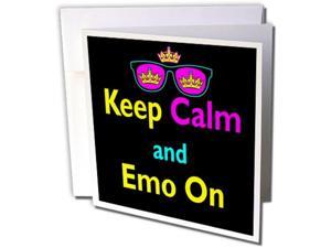 Cmyk Keep Calm Parody Hipster Crown And Sunglasses Keep Calm And Emo On - Greeting Cards, 6 X 6 Inches, Set Of 6 (Gc_116660_1)