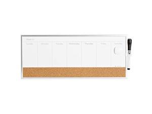 U 362U00-04 Magnetic Dry Erase/Cork Weekly Calendar Board, 18 X 7.5 Inches, Silver Aluminum Frame, White