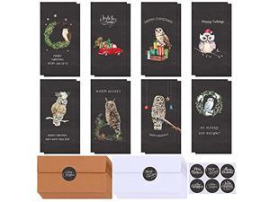 96 Sets Christmas Cards Holiday Cards With Envelopes Stickers Assortment Bulk 8 Designs Blank Vintage Owls Chalkboard Gift Card Holder Christmas Cards Greeting Cards For Xmas Year Winter Festival