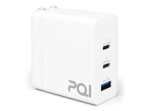 PQI 65W GaN Wall Charger - 65 Watt USB C PD Fast Power Adapter - Type C Laptop Charger Block - 3-Port Quick Charging Plug Compatible with Apple Macbook Air, iPhone, iPad Pro, and More