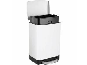 12L Trash Can  Metal Pedal Rubbish Bin w/ Removable Inner Bucket  Hinged Lid