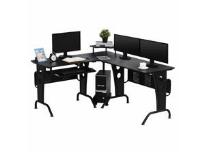 L-Shaped Corner Computer Desk PC Table Workston with Keyboard Tray L-Shaped Corner Computer Desk PC Table Workston with Keyboard Tray