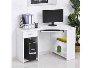 L-Shaped Corner Computer Desk w/ 2 Shelves Wide Worktop Keyboard Tray White L-Shaped Corner Computer Desk w/ 2 Shelves Wide Worktop Keyboard Tray White