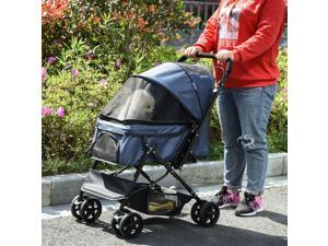 Pet Stroller Foldable Travel Dog Cat Carriage w/ Reversible Handle Brake Basket Pet Stroller Foldable Travel Dog Cat Carriage w/ Reversible Handle Brake Basket
