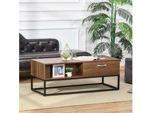 Retro Coffee Table Cocktail Table w/ Storage Shelf Drawer for Living Room