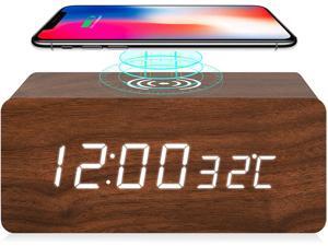 Digital Alarm Clock with LED Displays Time/Temperature,Wireless Charging Function Clocks,Sound Control,5 Alarm,4 Brightness Desk Clock,Wooden Custom Alarm for Home Bedroom Kid,Brown Digital Alarm Clock with LED Displays Time/Temperature,Wireless Charging Function Clocks,Sound Control,5 Alarm,4 Brightness Desk Clock,Wooden Custom Alarm for Home Bedroom Kid,Brown